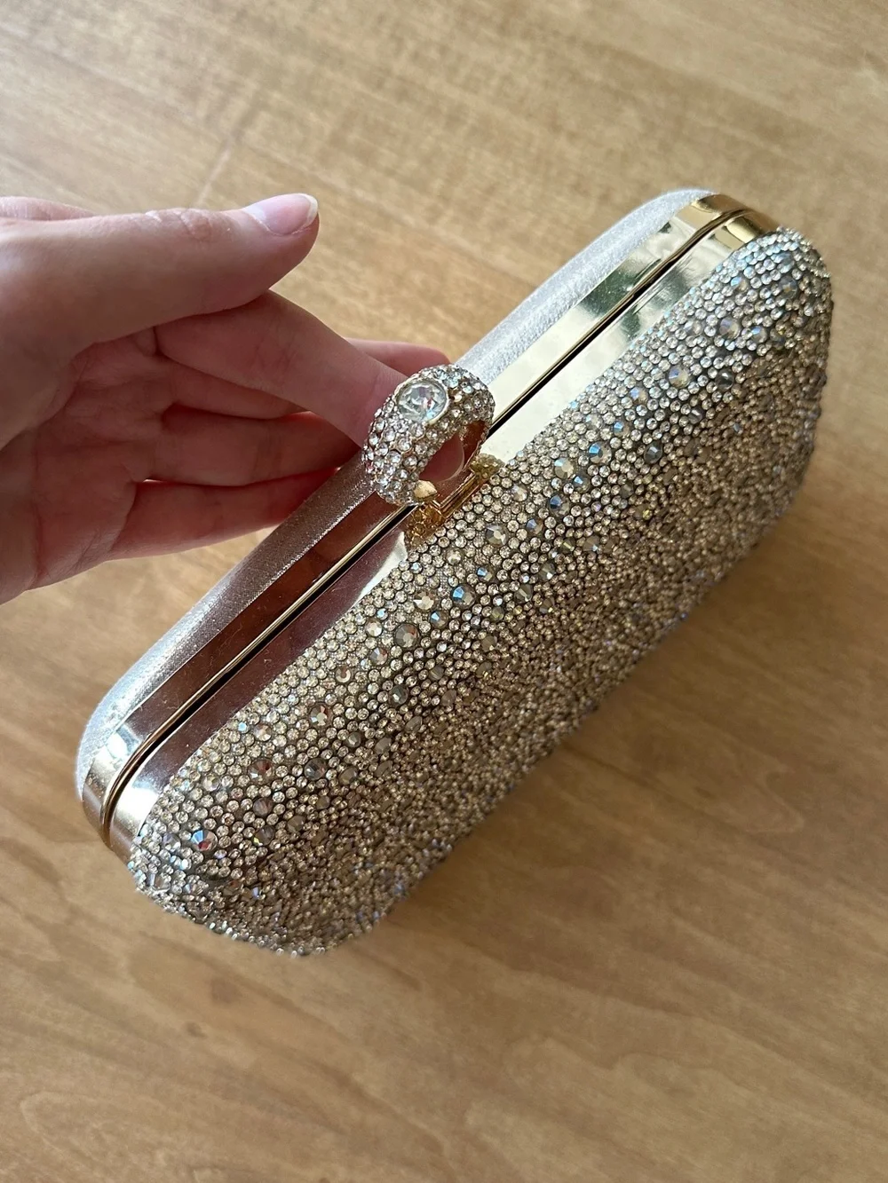 House of Harlow 1960 Champagne Gold Rhinestone Clutch/Chain Crossbody Bag